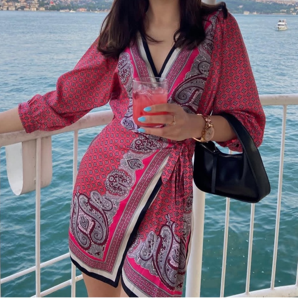Zara Silky Paisley Wrap Dress